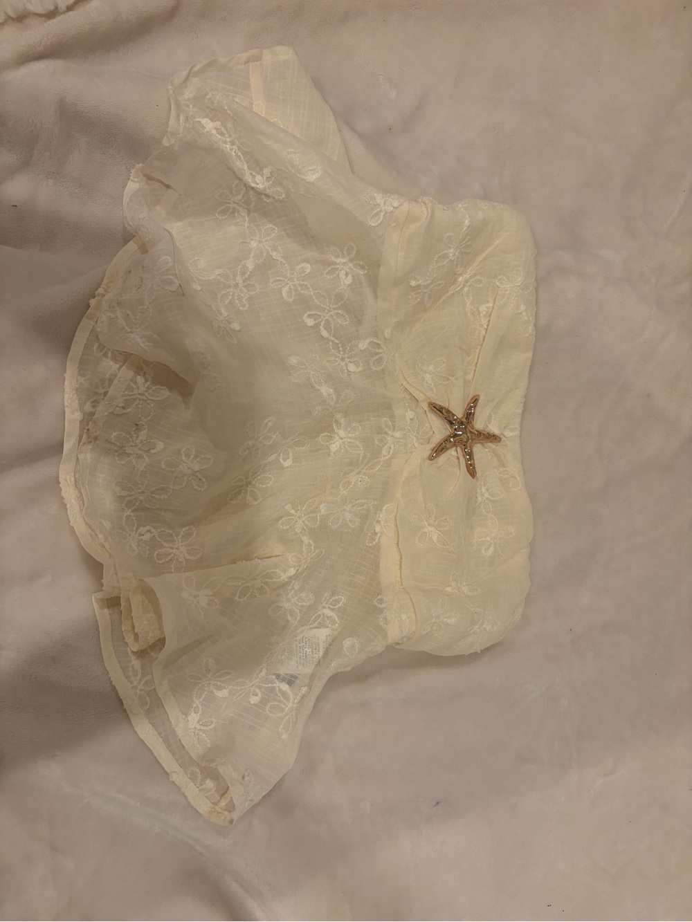 Cream Embroidered Sheer tube top